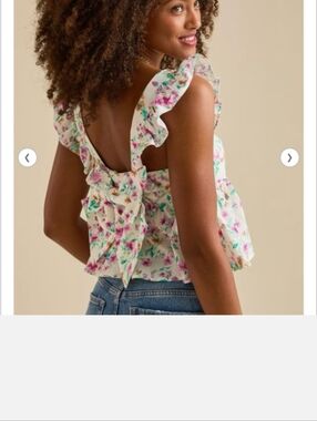 Floral Ruffle Tie-Back Tank Top - White/Pink